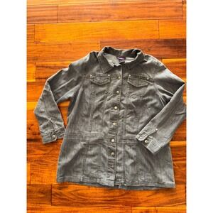 Roamans 18W Denim‎ Jacket Dark Wash Button Front Long Sleeve Women